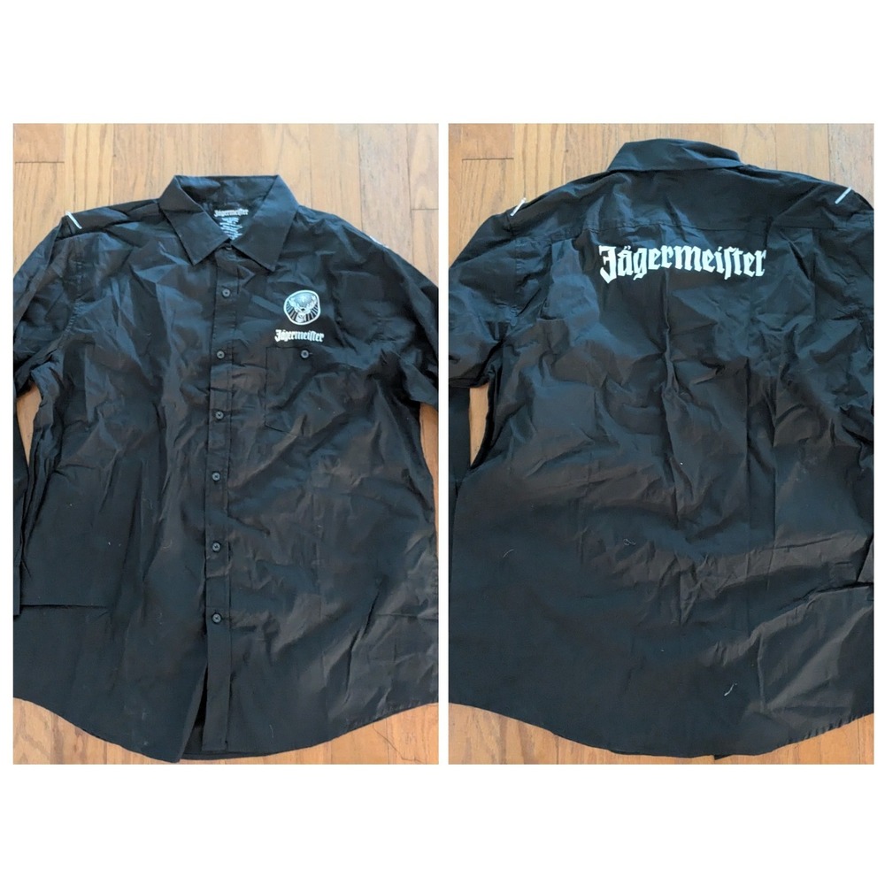 Jagermeister Promo Button Up Long Sleeve Shirt XL Black White Logo‎ NEW
